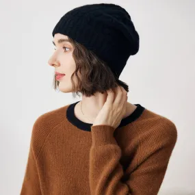 100% Cashmere Cable Slouchy Beanie