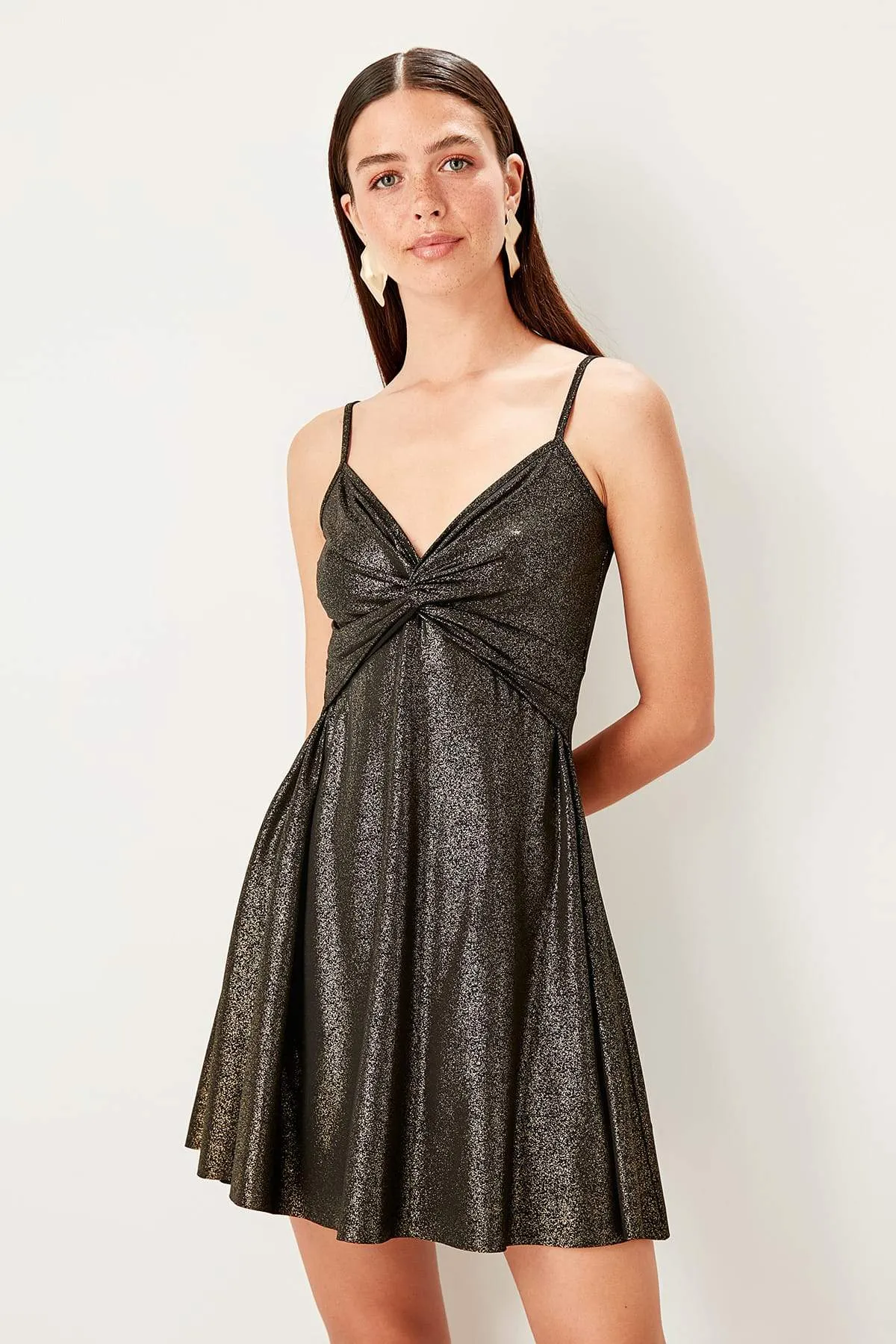 11649 Bronze Draped Glitter Dress