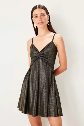 11649 Bronze Draped Glitter Dress