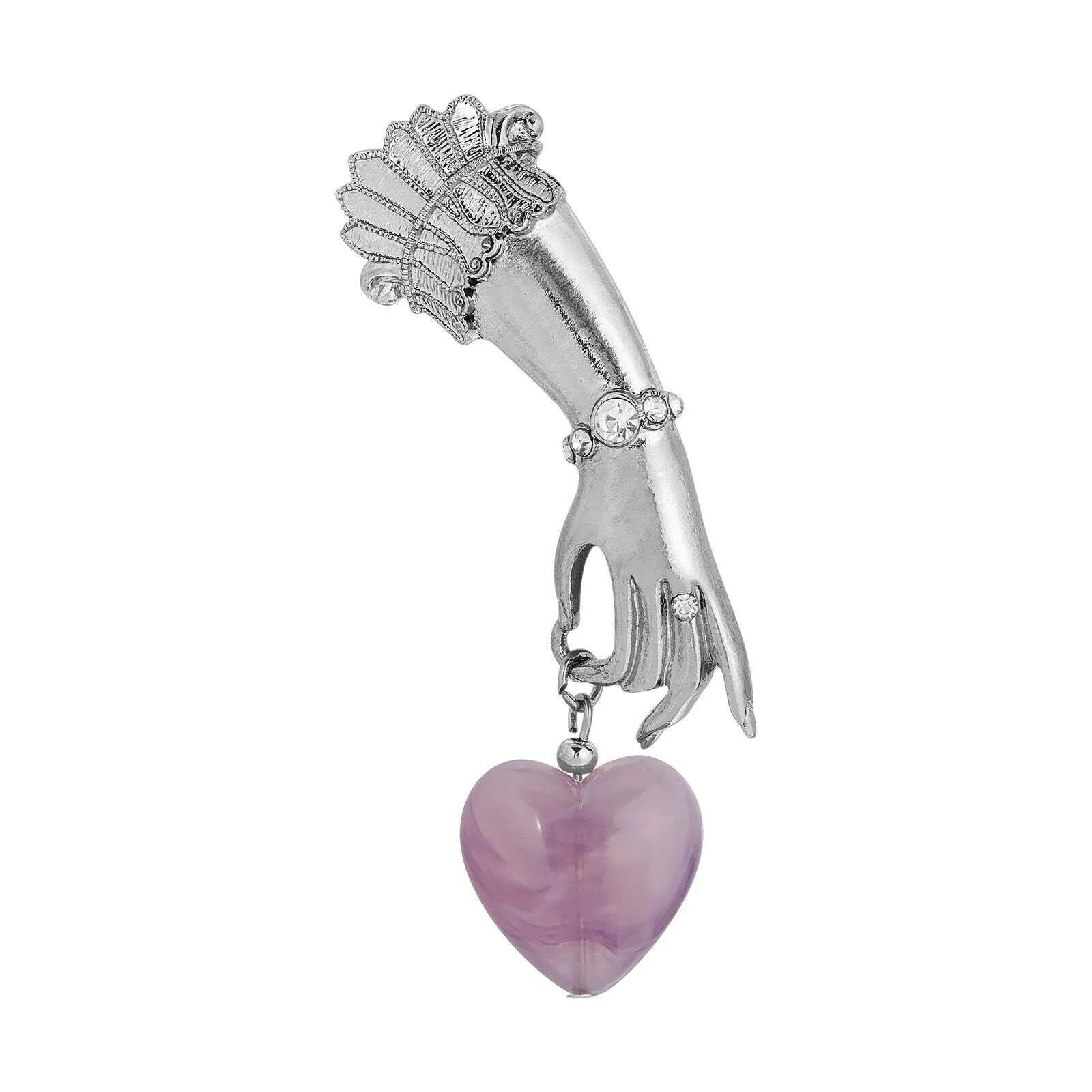 1928 Jewelry Belle Epoch Ladies Hand Light Purple Bead Heart Drop Pin