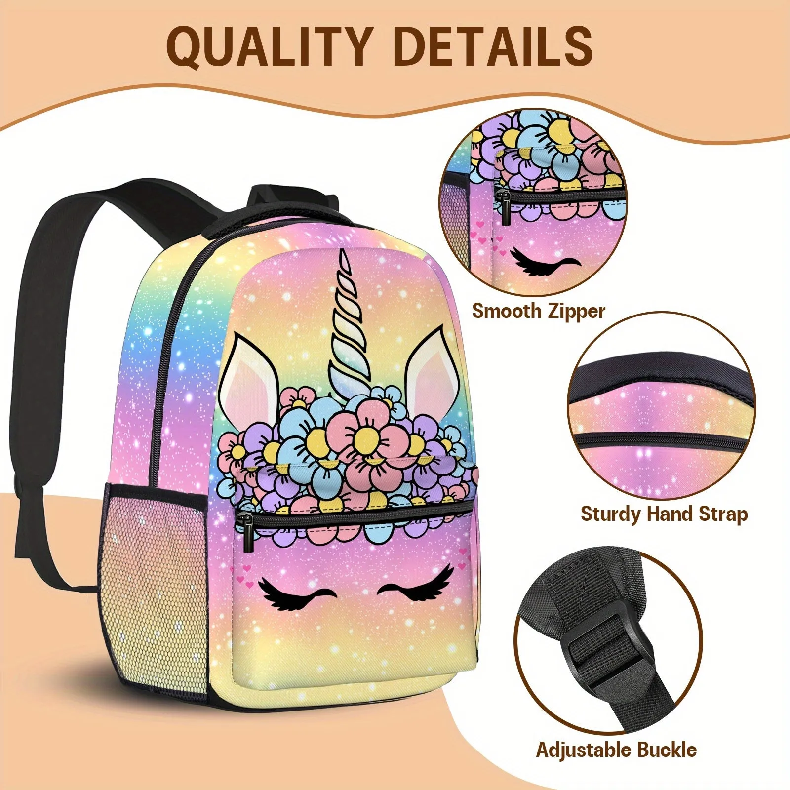 1pc Large Capacity Fashion Print Backpack Set - Zipper Closure, Nylon Material, Spacious Interior, Casual Travel, College Schoolbag - Stylish, Durable, and Practical