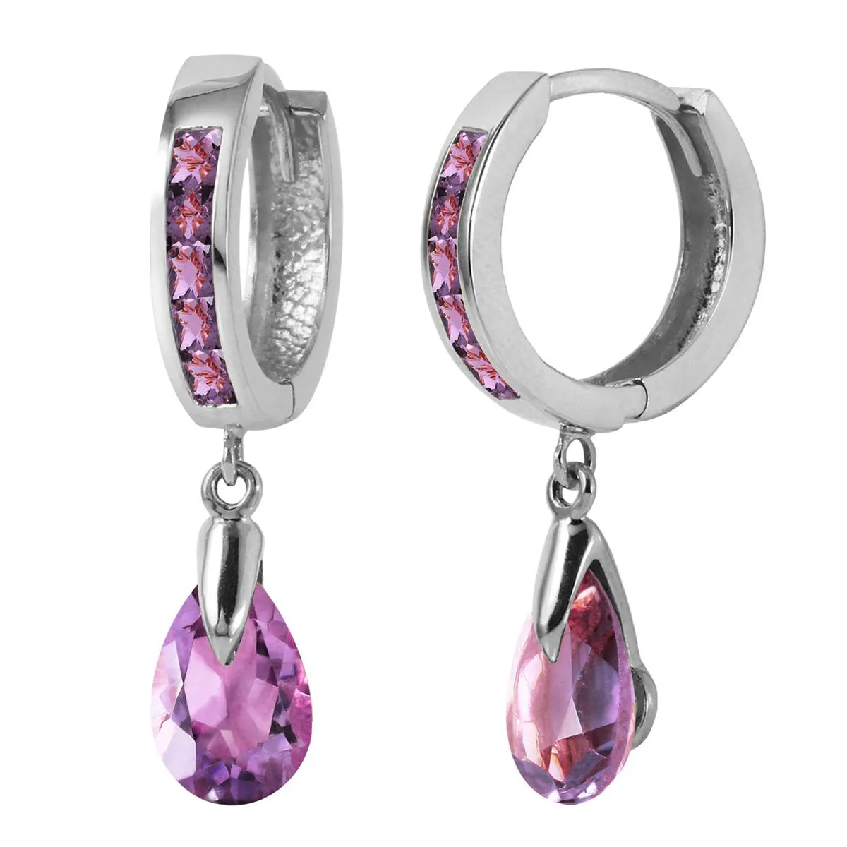 3.3 Carat 14K Solid White Gold Huggie Earrings Dangling Amethyst