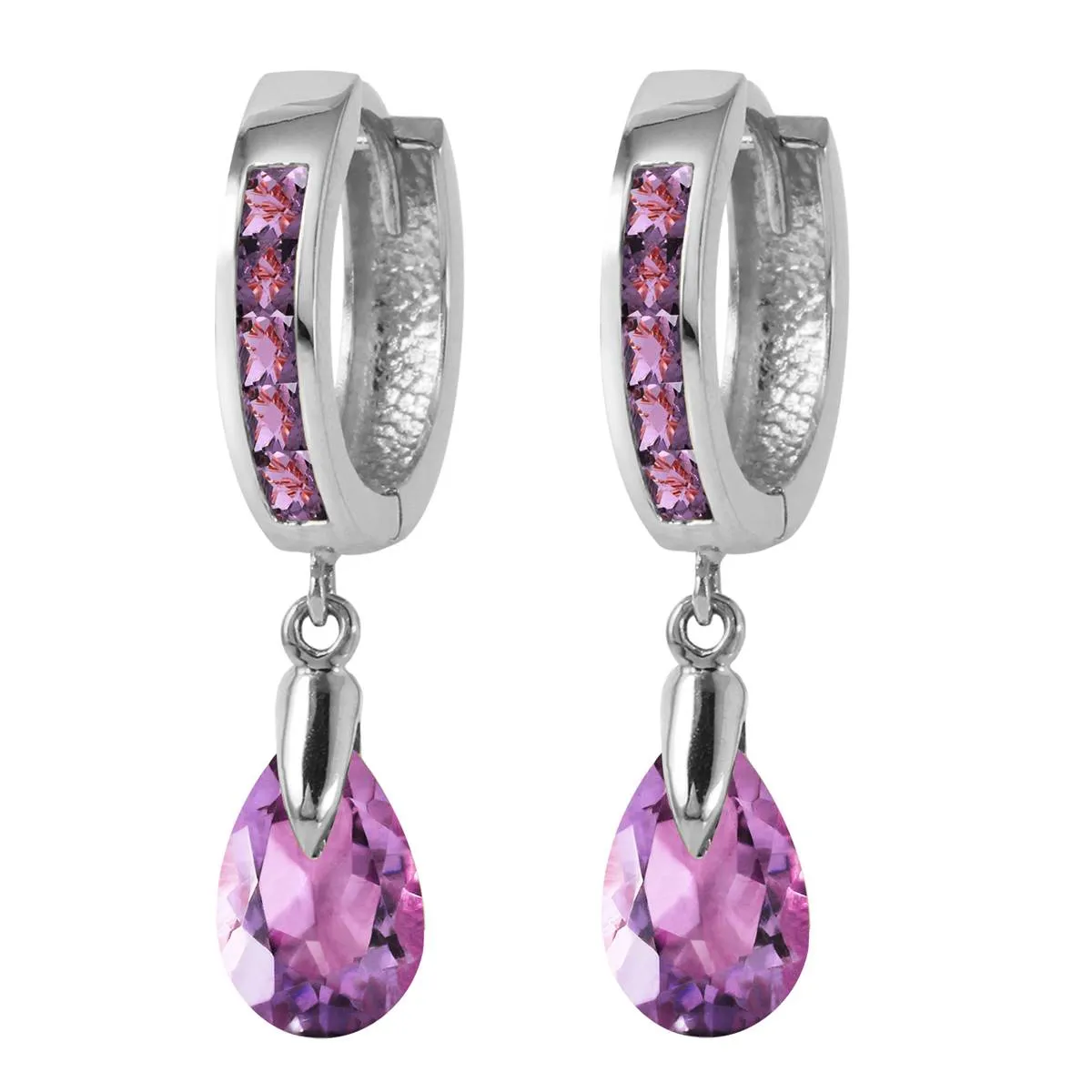 3.3 Carat 14K Solid White Gold Huggie Earrings Dangling Amethyst