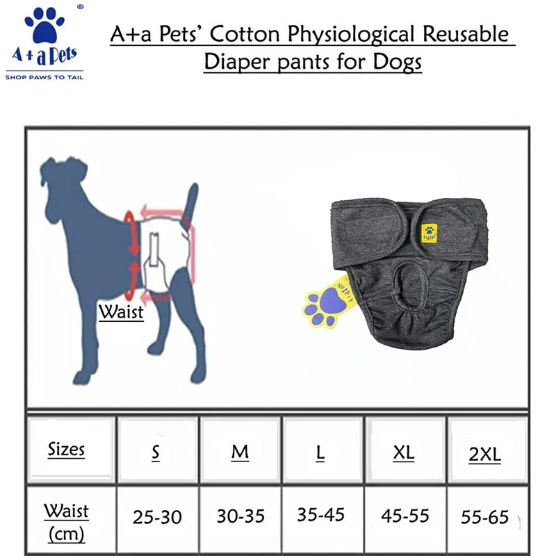 A a Pets’ Cotton Reusable, Washable Diaper for Dogs - Navy & Grey (Set Of 2)