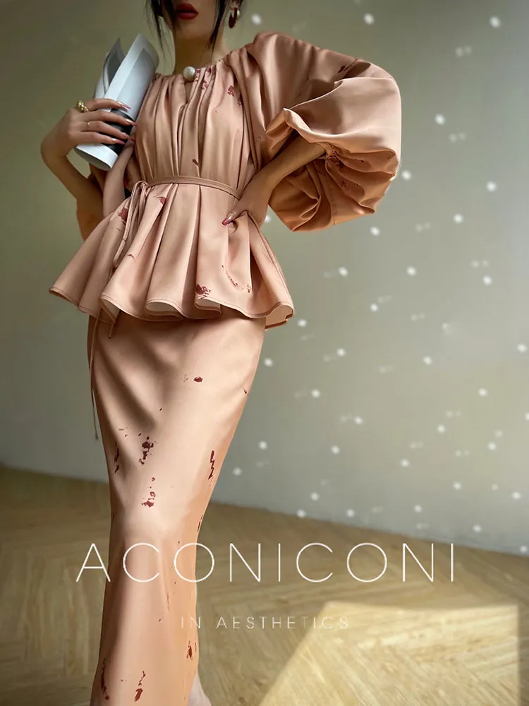 Aconiconi| Autumn Shadow French loose puff sleeve  dress, skirt   top - Hefeng Autumn Shadow