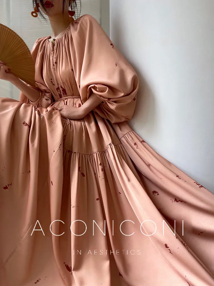 Aconiconi| Autumn Shadow French loose puff sleeve  dress, skirt   top - Hefeng Autumn Shadow