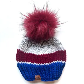 Adult Stripe Knit Pom Hat | Marble  Red   Blue