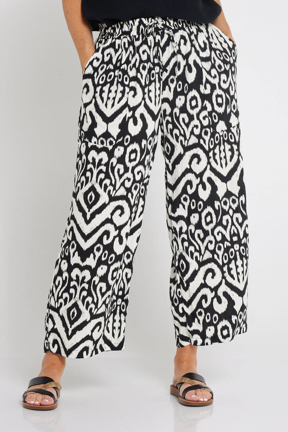 Aiko Lightweight Pants - Black/Ivory Ikat