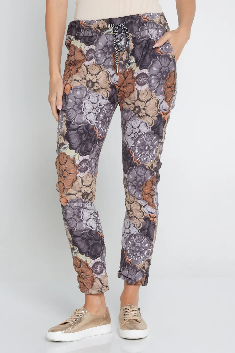 Alina Pants - Grey/Brown Floral