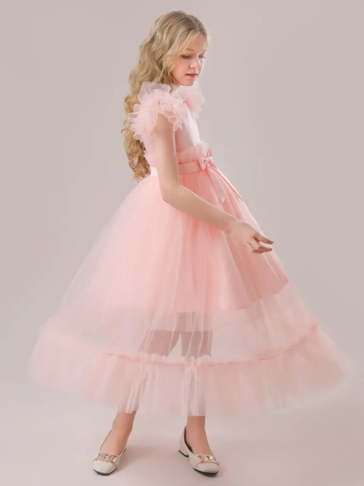 All Things Pretty Flutter Sleeve Tulle Overlay Dress