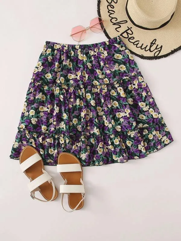 Allover Floral Frill Trim Skirt