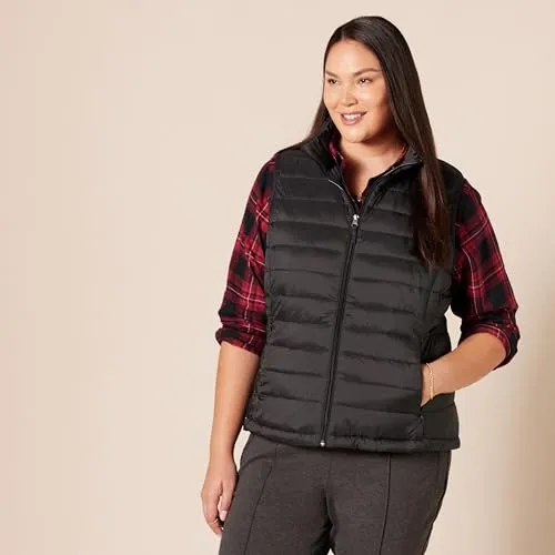 Amazon Essentials Women's Lightweight Water-Resistant Packable Puffer Vest, Black, Large