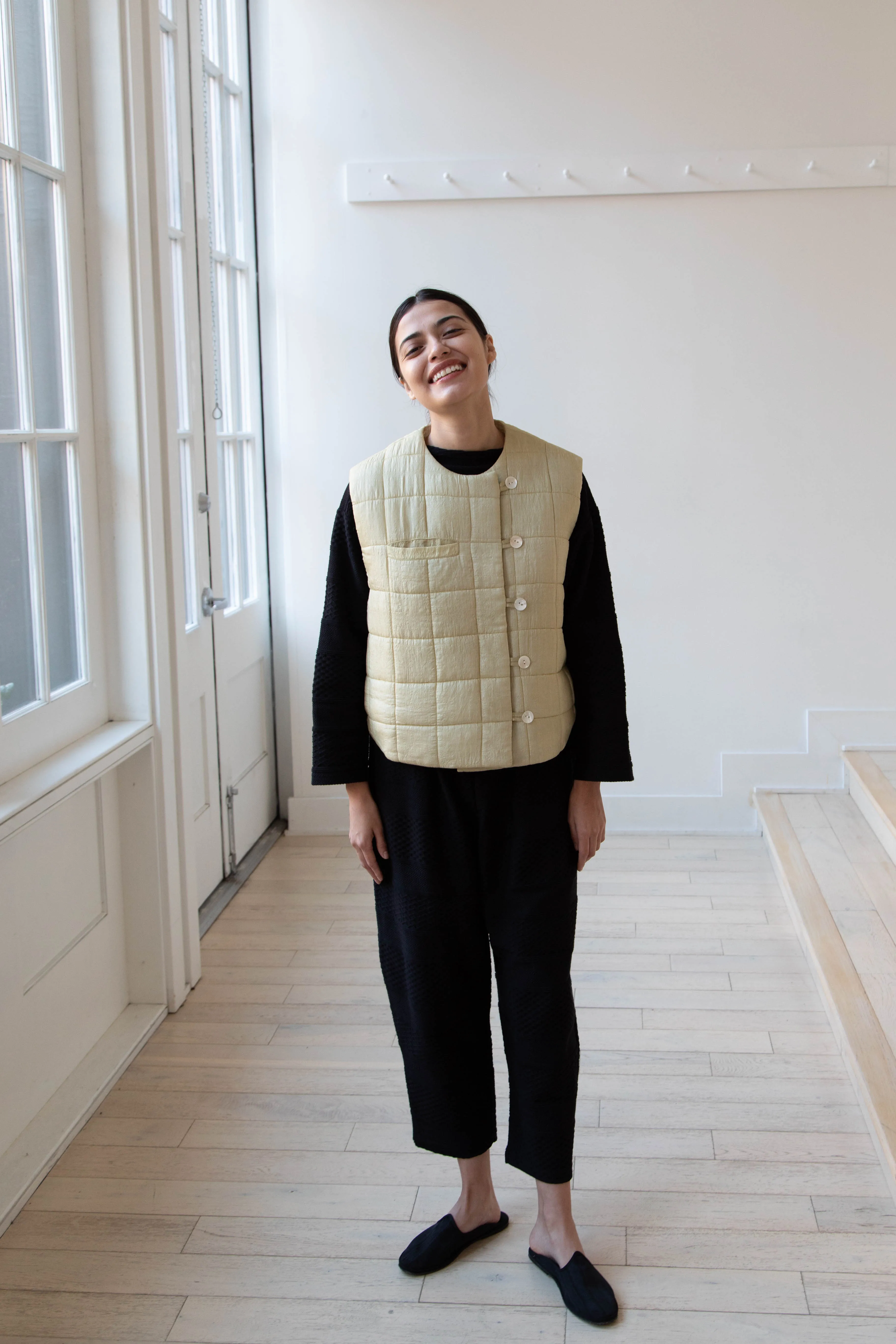 Anaak Ledha Quilted Vest in Sulphur Tussar Silk