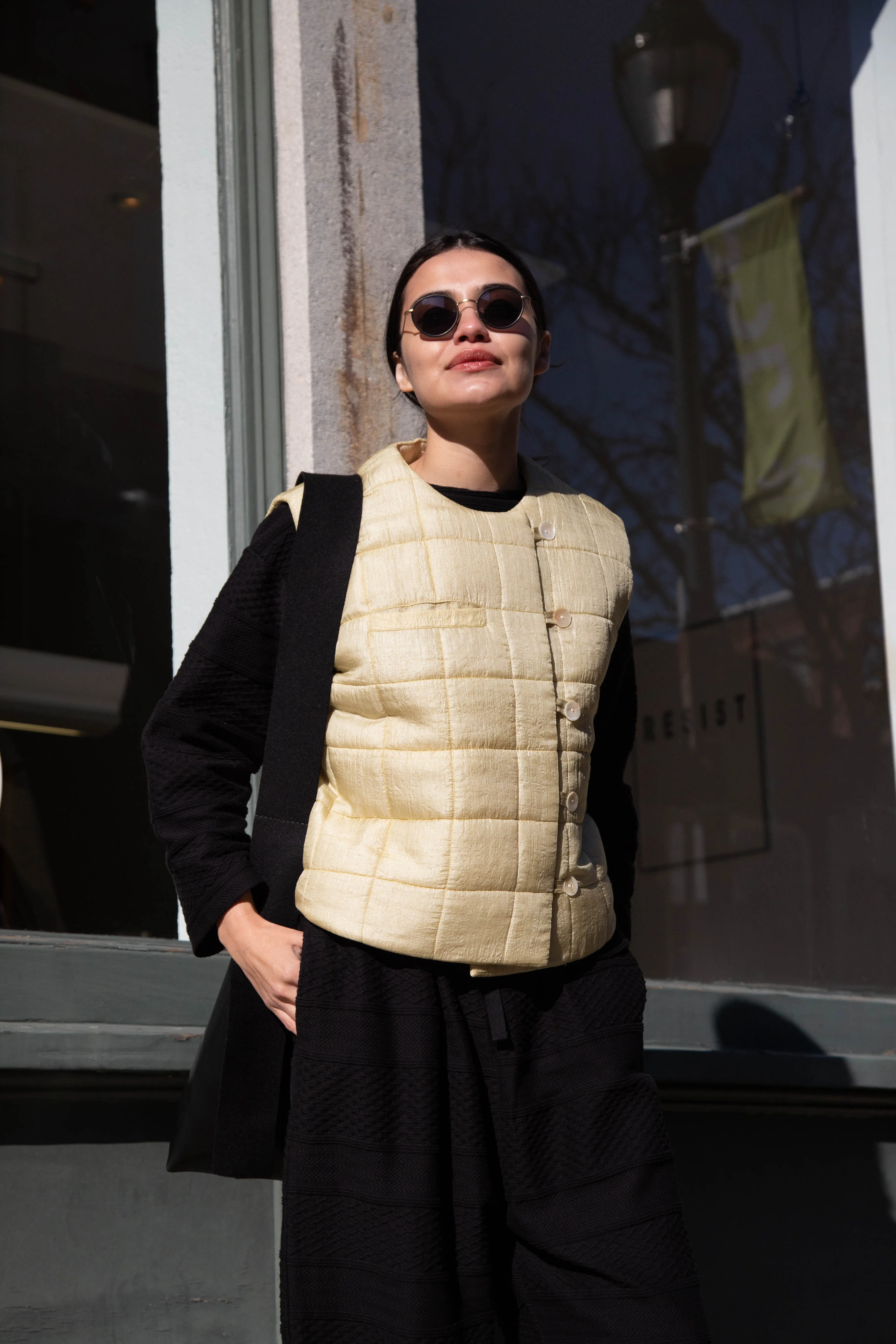 Anaak Ledha Quilted Vest in Sulphur Tussar Silk