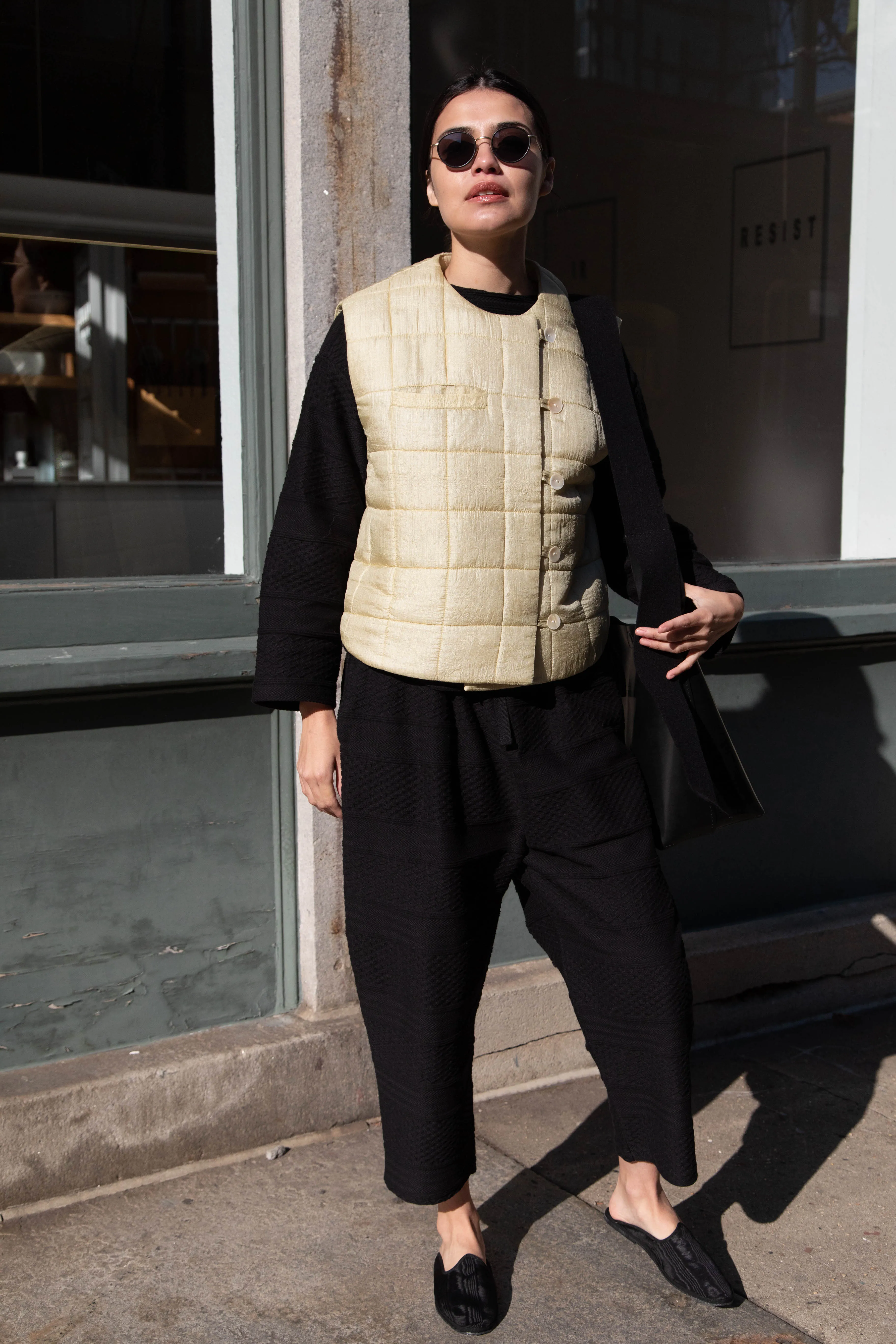 Anaak Ledha Quilted Vest in Sulphur Tussar Silk