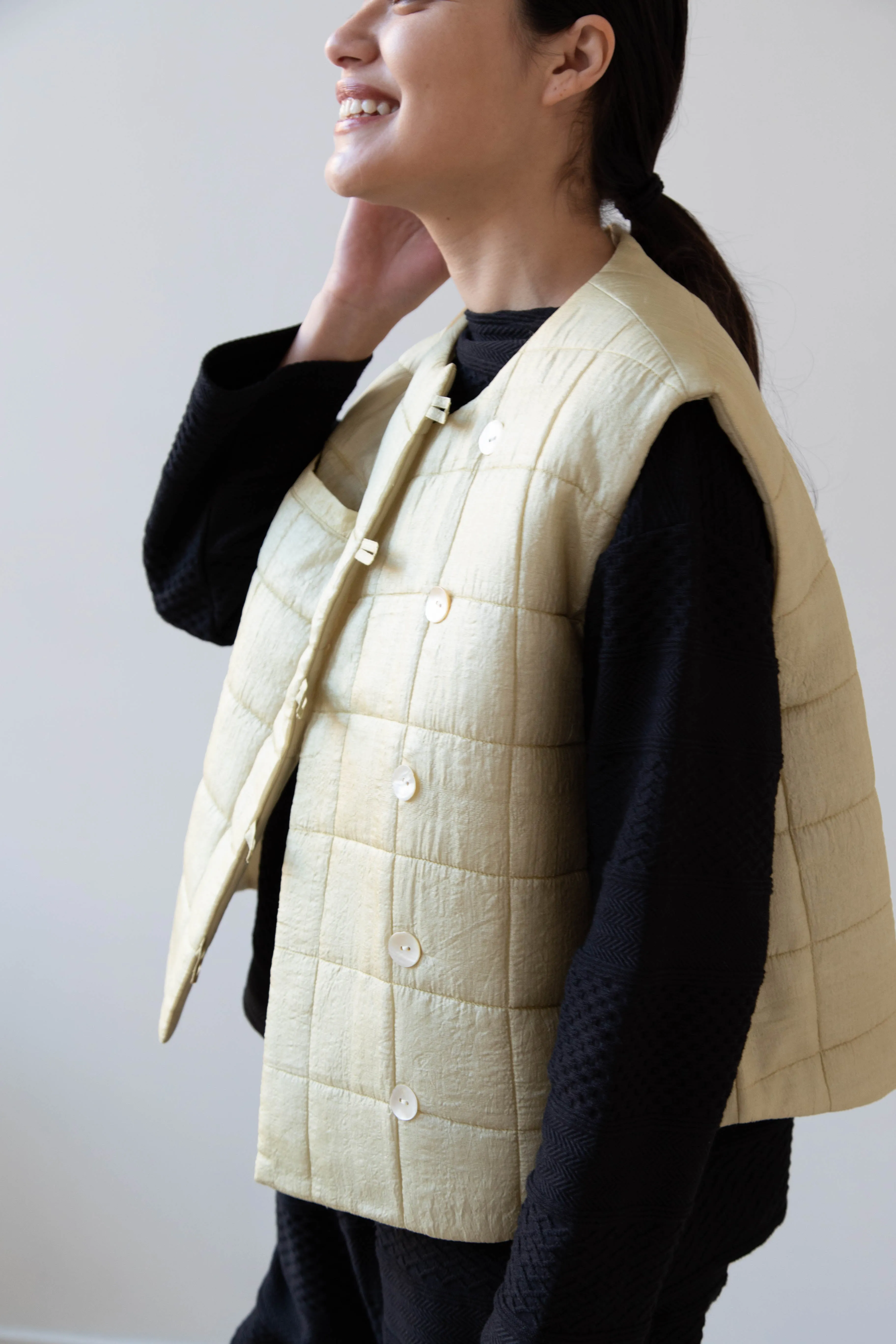 Anaak Ledha Quilted Vest in Sulphur Tussar Silk