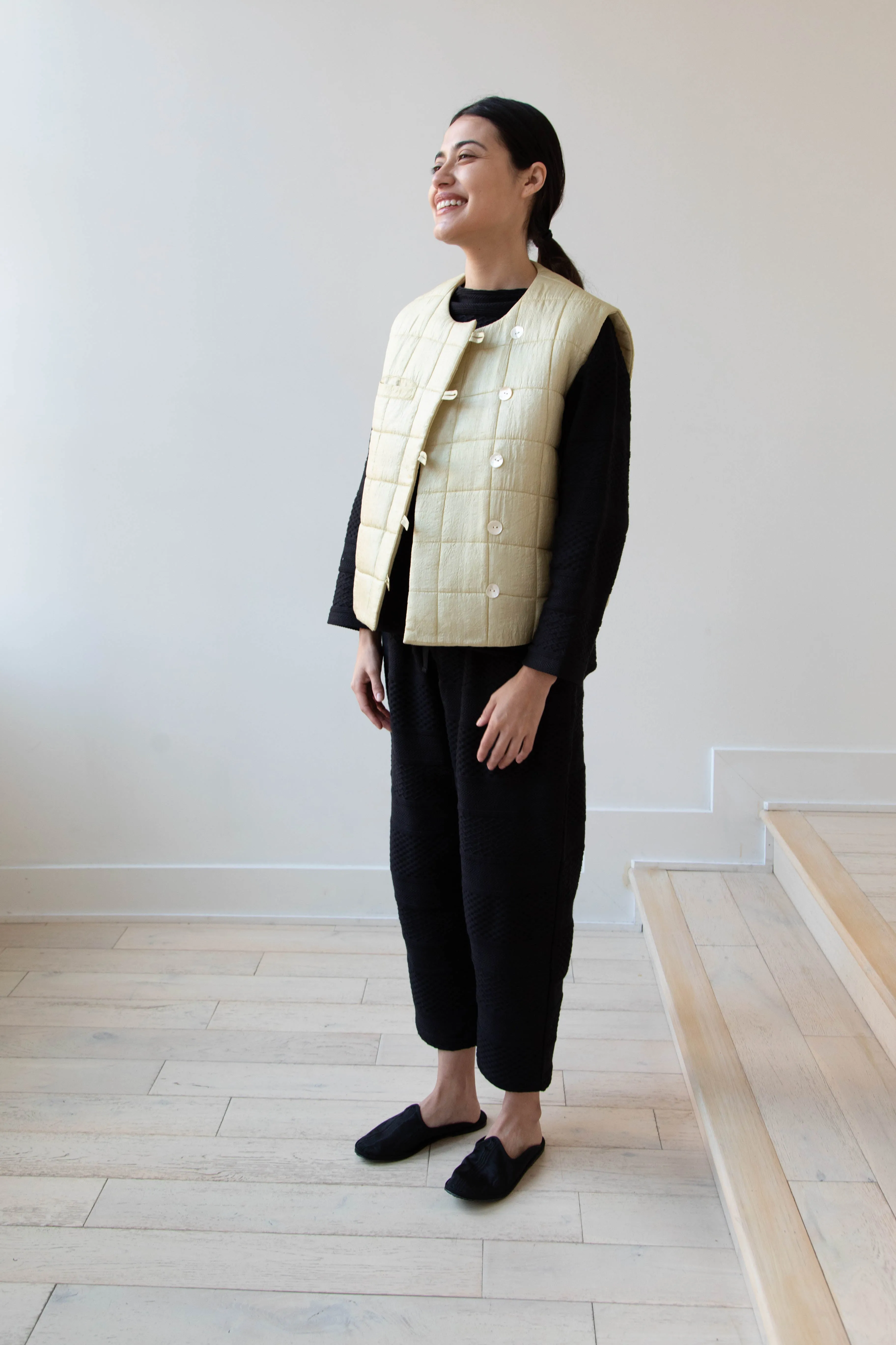 Anaak Ledha Quilted Vest in Sulphur Tussar Silk