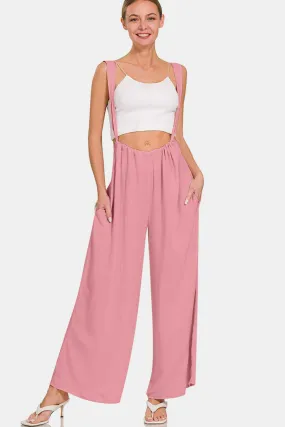 Andromeda - Wide Strap Wide Leg Overalls - Rose - Exclusively Online