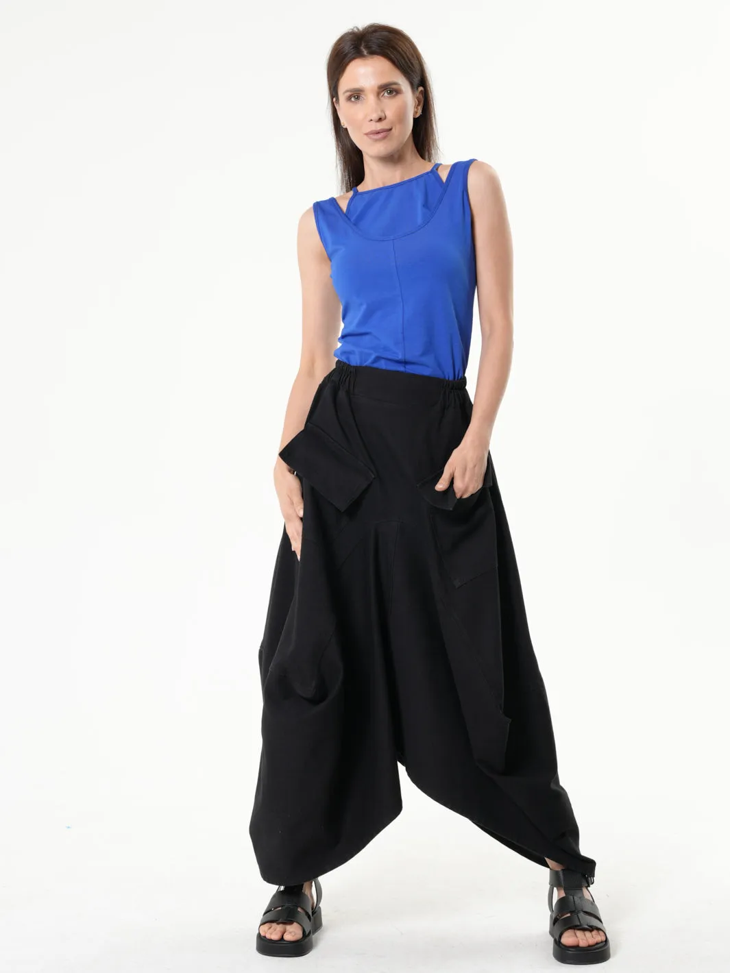 Asymmetrical Long Denim Skirt In Black