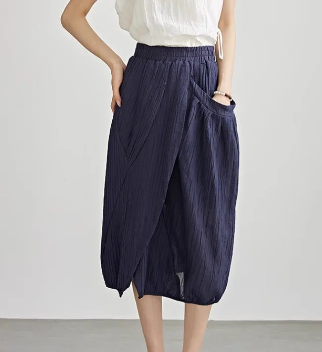 Asymmetrical Original Design High-Waisted Linen Skirt 9833