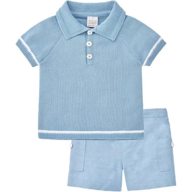 Baby Boy Blue Cotton Knit Polo Set