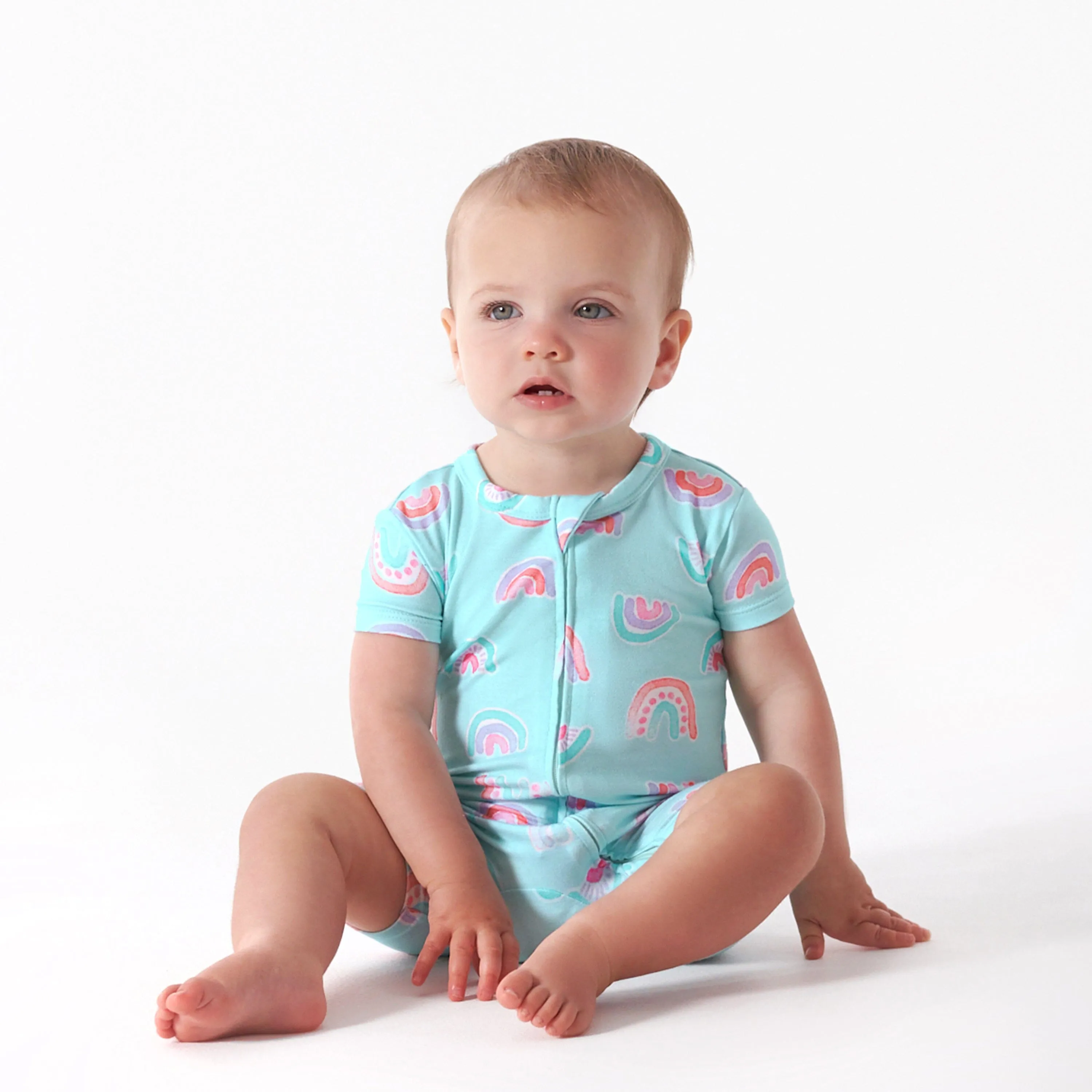 Baby Girls Rainbow Sky Buttery Soft Viscose Made from Eucalyptus Snug Fit Romper