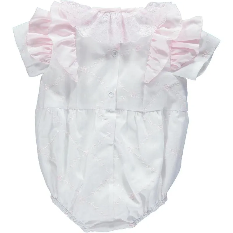 Baby Girls White Embroidered Romper