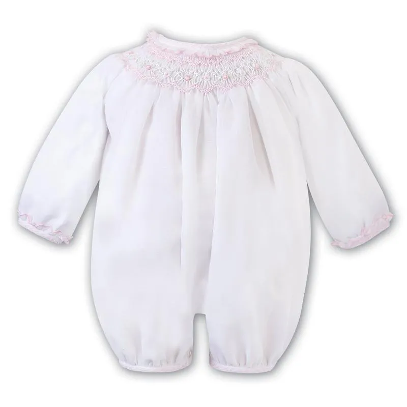 Baby Girls White Hand Smocked Romper