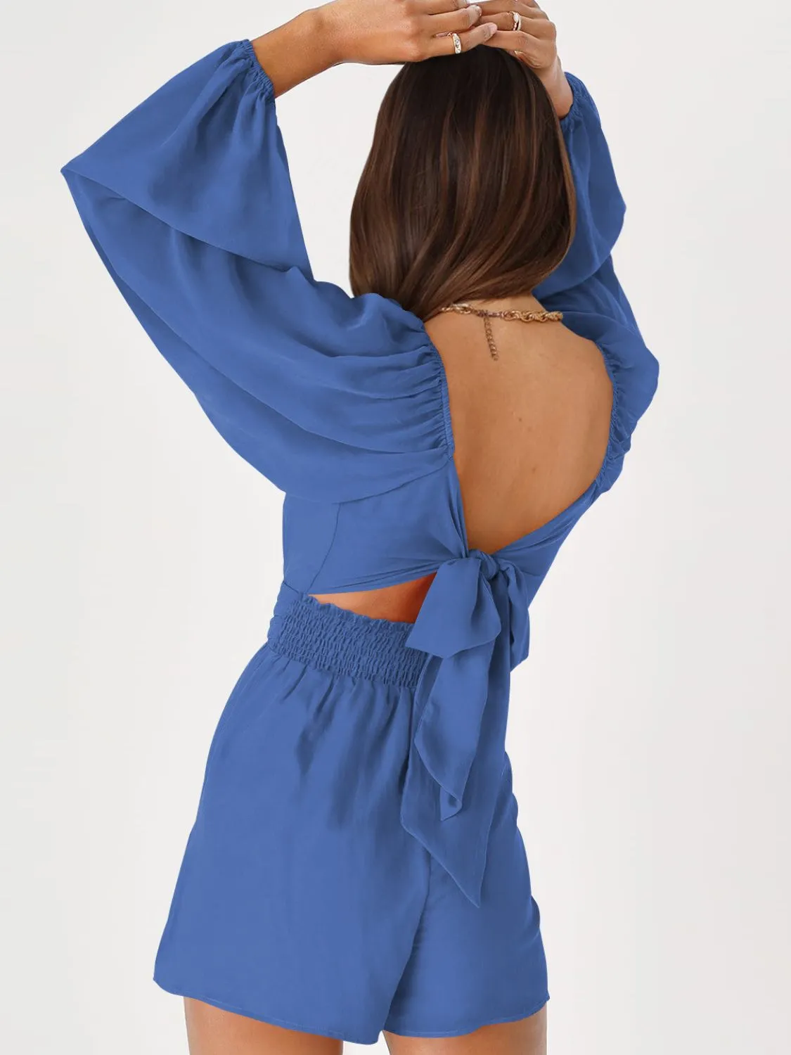 Balloon Sleeve Tie Back Romper