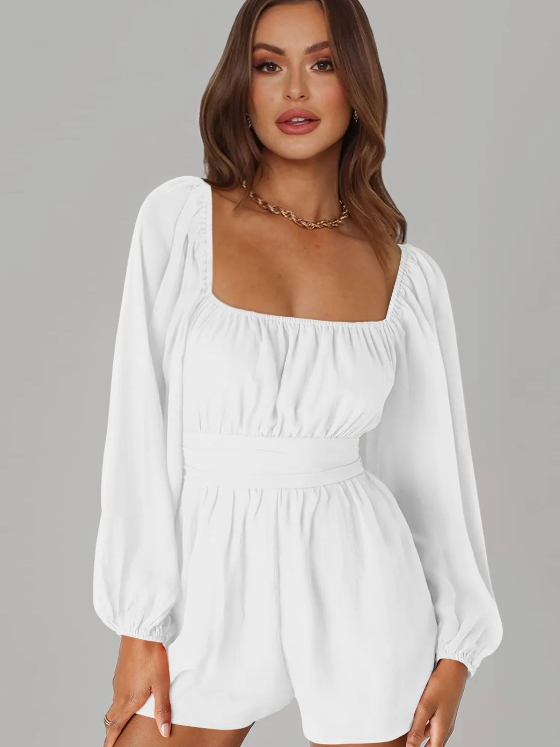 Balloon Sleeve Tie Back Romper