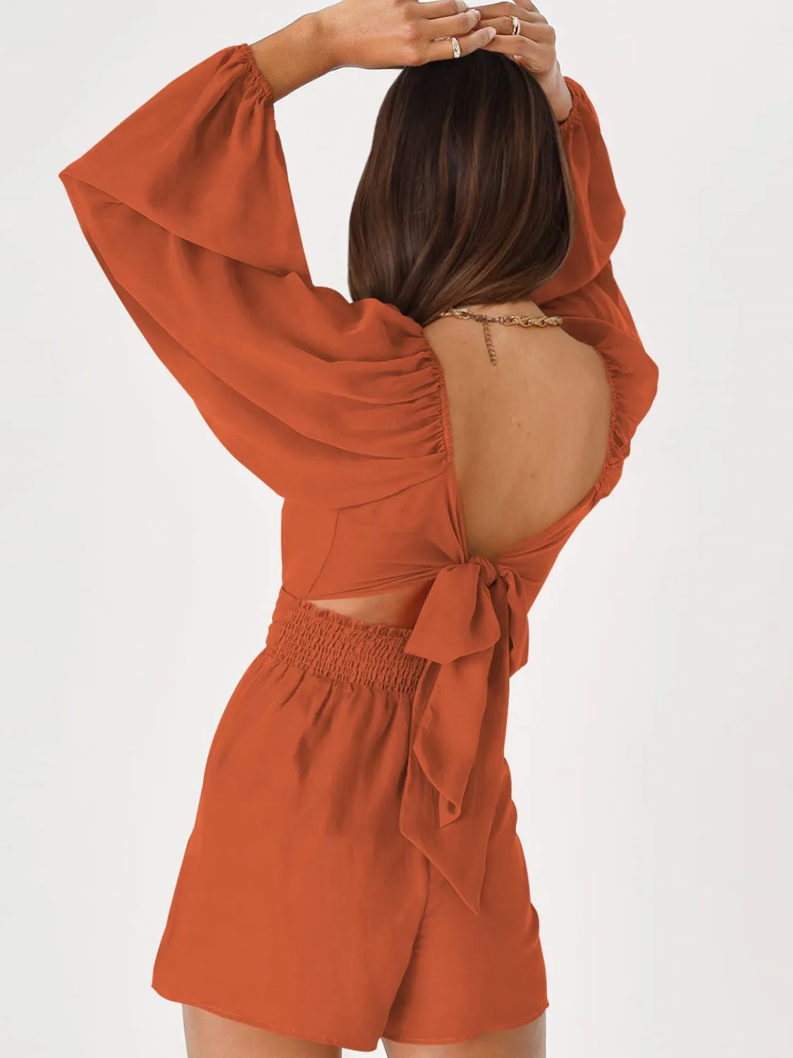 Balloon Sleeve Tie Back Romper