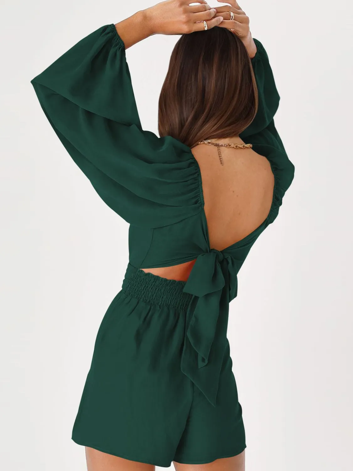 Balloon Sleeve Tie Back Romper