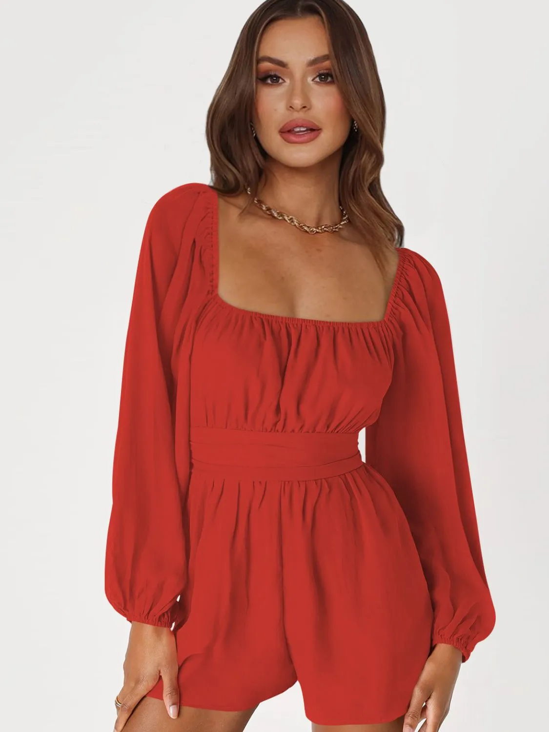 Balloon Sleeve Tie Back Romper