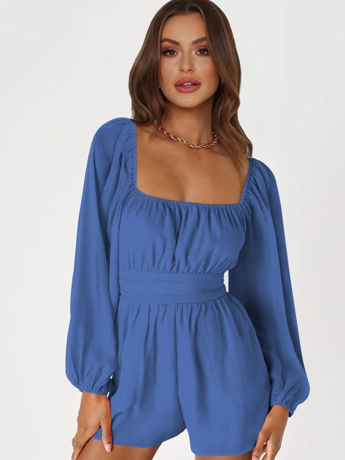 Balloon Sleeve Tie Back Romper