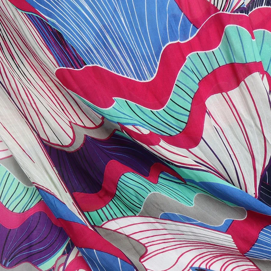 Bamboo viscose pink and blue mix tropical flower print scarf