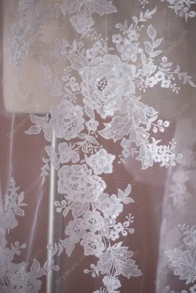 Beautiful Sequin Flower Bridal Lace Fabric Online