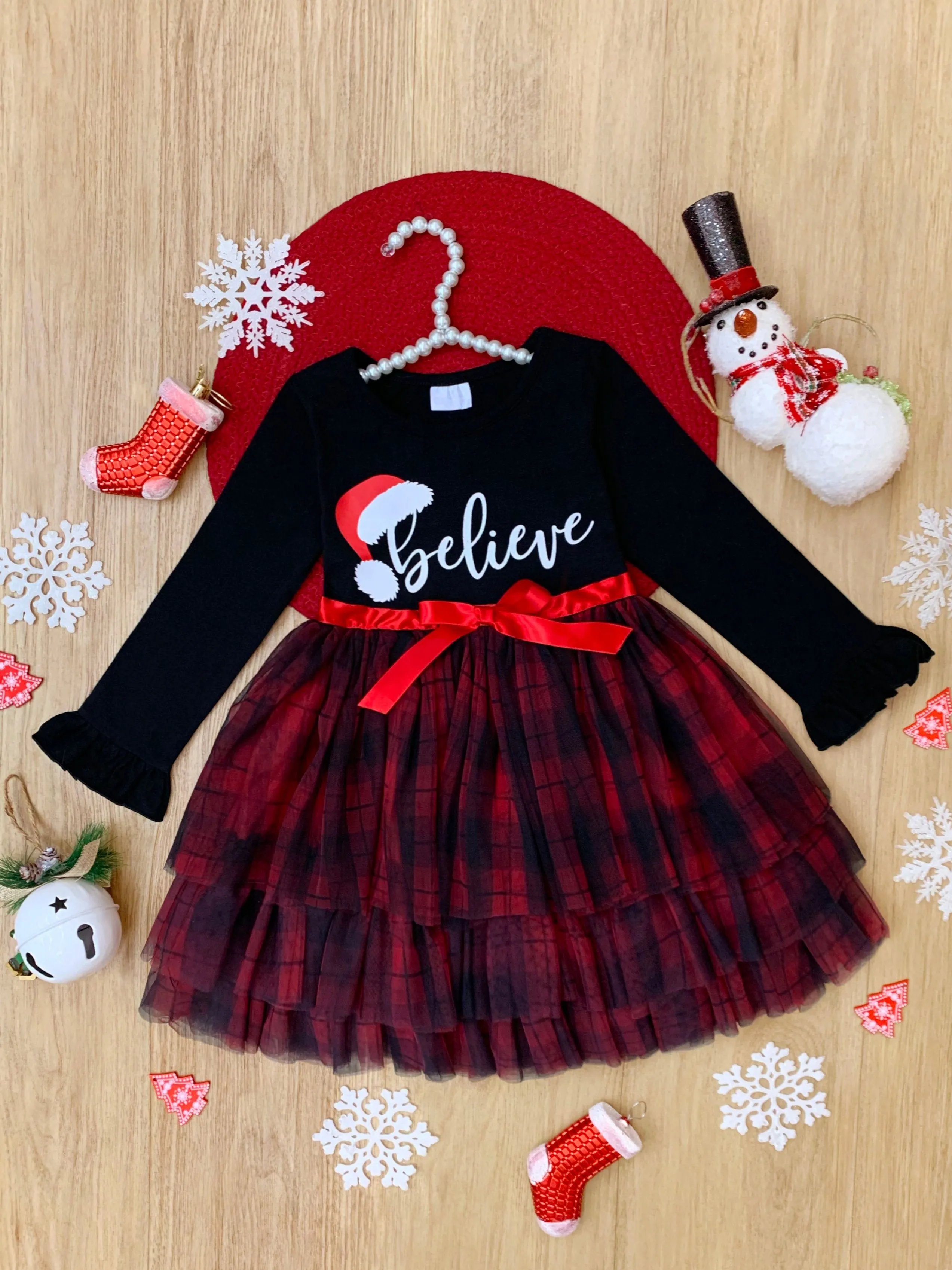 Believe Plaid Ruffled Tutu Dress