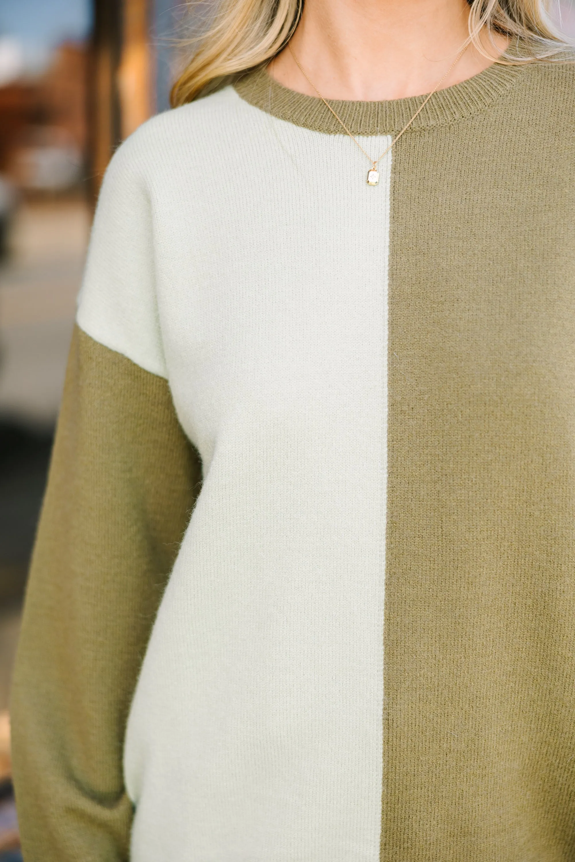 Best Believe It Sage & Olive Colorblock Sweater