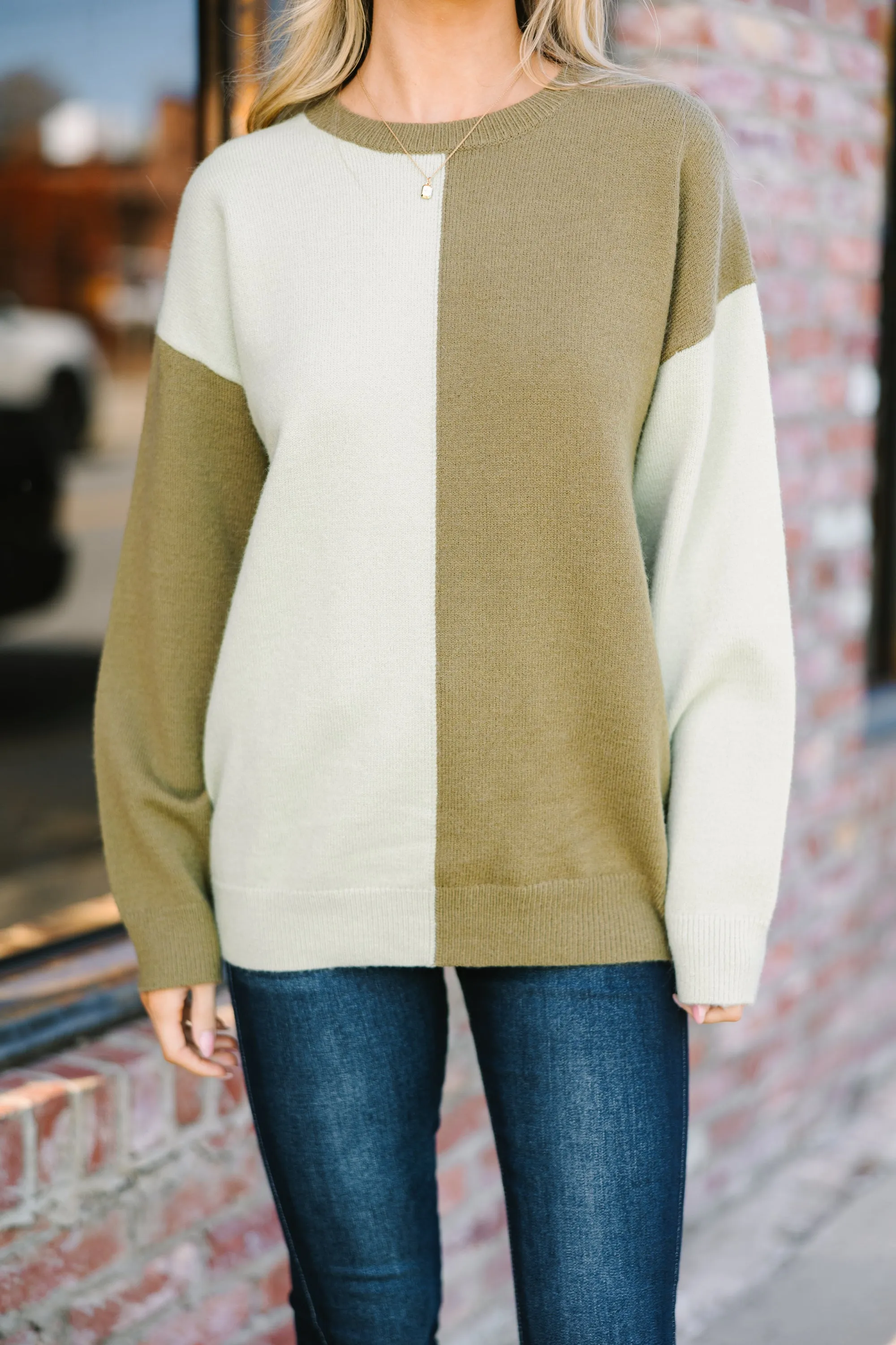 Best Believe It Sage & Olive Colorblock Sweater