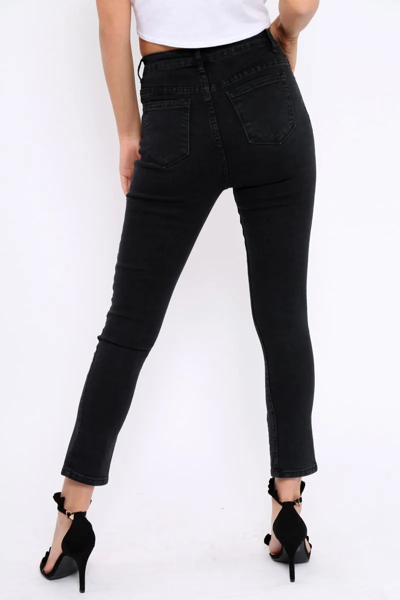 Black Split At Front Of Leg Skinny Jeans - Nola