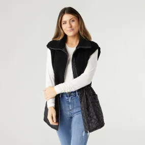 Black Tipper Mixed Sherpa Quilted Nylon Vest