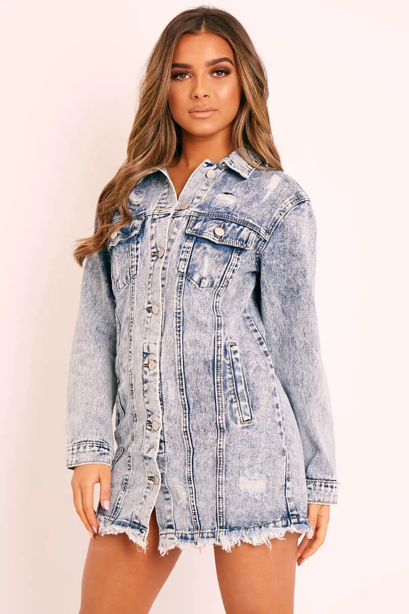 Blue Acid Wash Denim Shirt Dress - Hannah