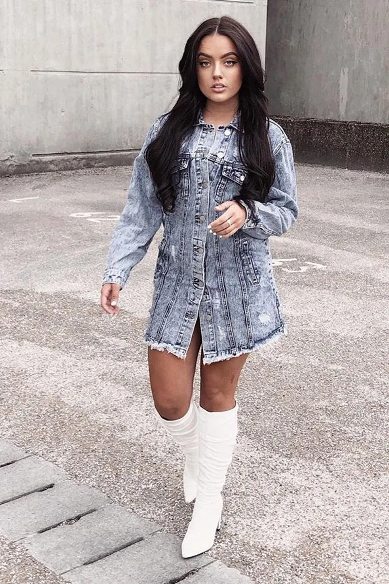 Blue Acid Wash Denim Shirt Dress - Hannah