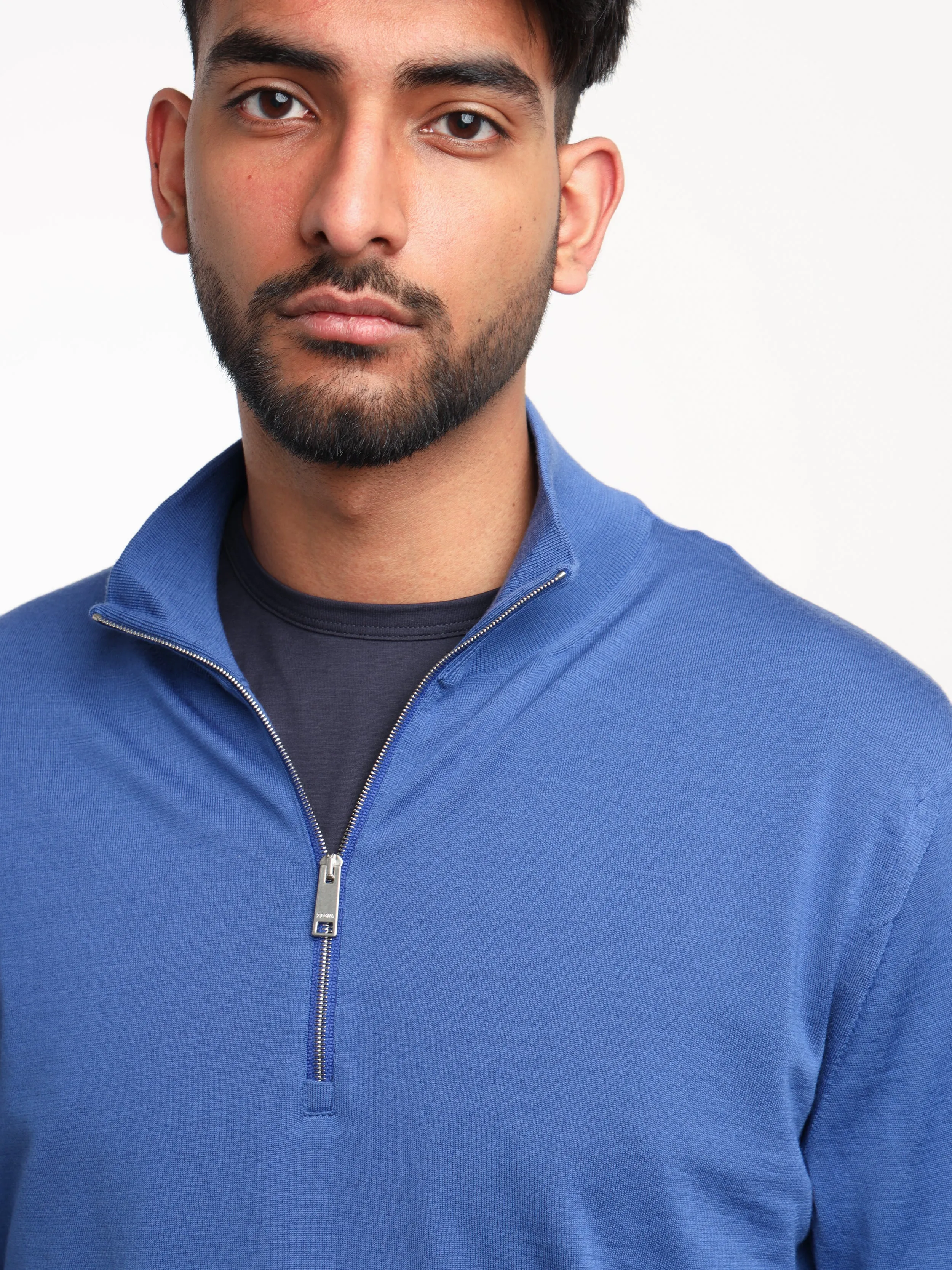 Blue Wool Quarter-Zip Sweater