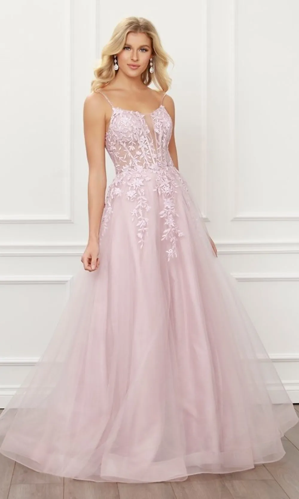 Blush Pink Embroidered Corset Ball Gown for Prom