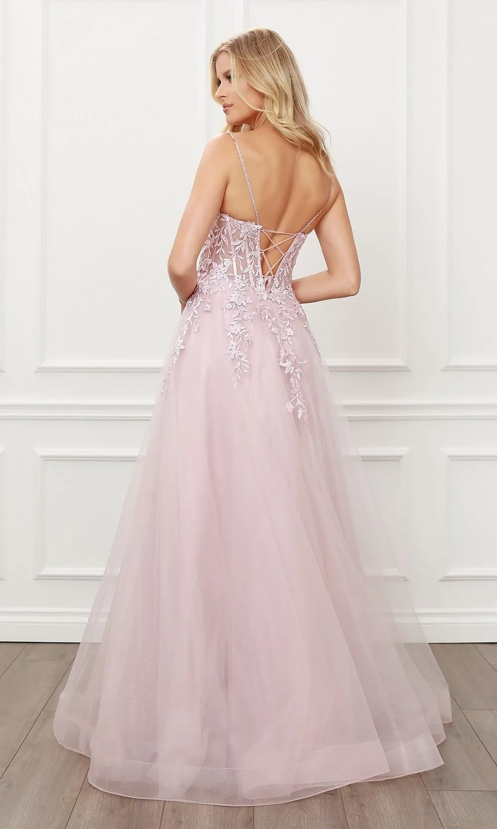 Blush Pink Embroidered Corset Ball Gown for Prom