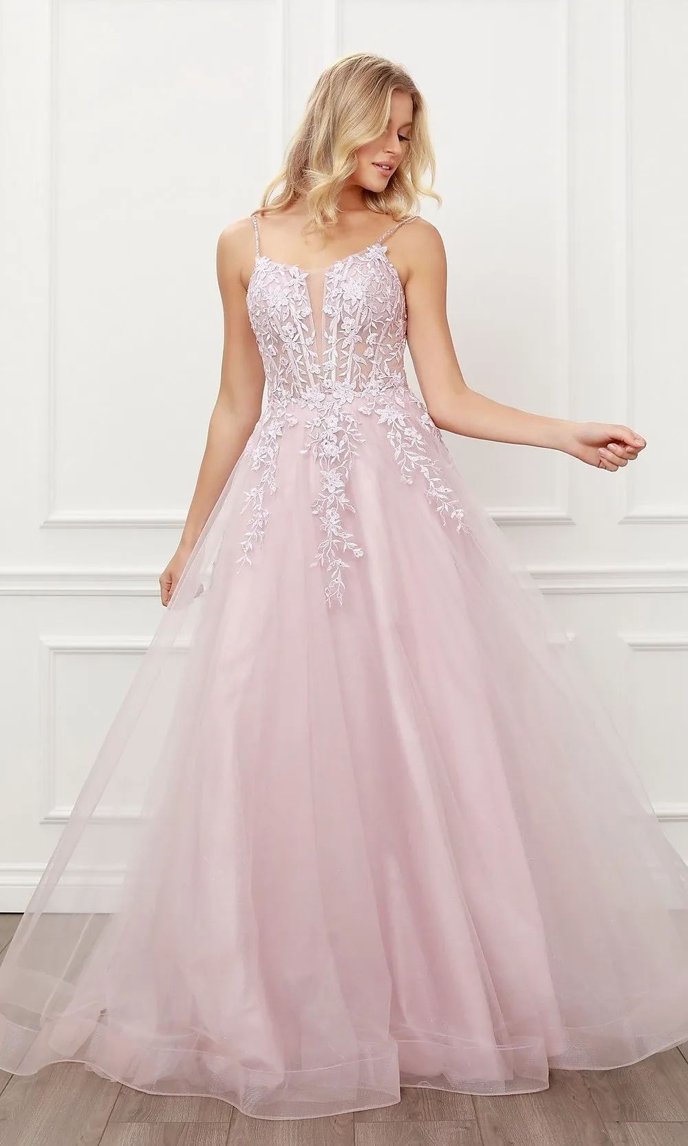 Blush Pink Embroidered Corset Ball Gown for Prom