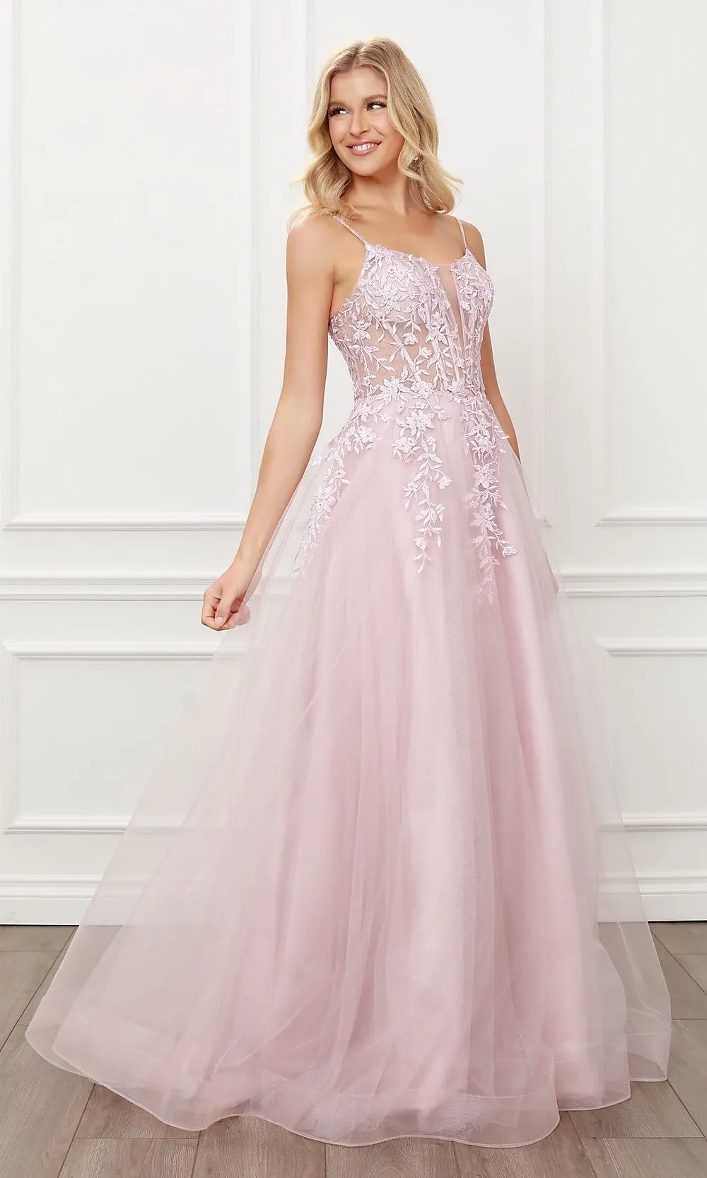 Blush Pink Embroidered Corset Ball Gown for Prom