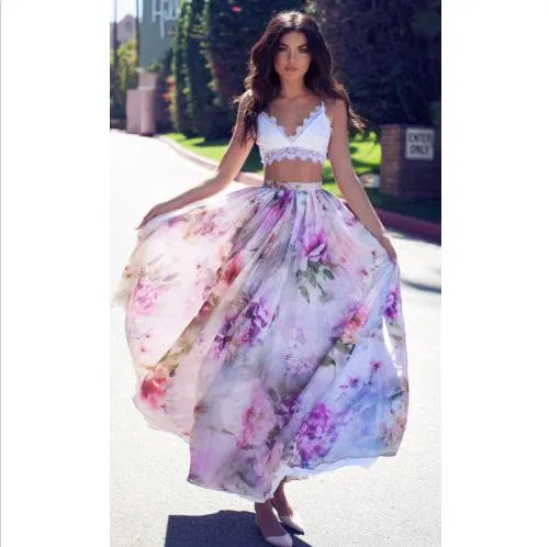 BOHO Womens Floral High Waist Long Maxi Full Skirt Holiday Party Evening Beach Sun Skirt