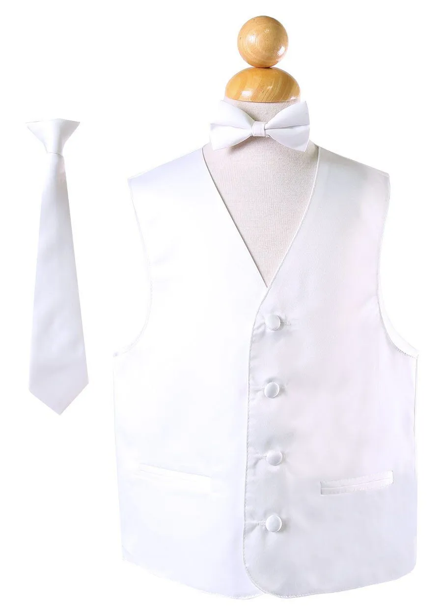 Boys White Satin Vest with Neck Tie and Bow Tie